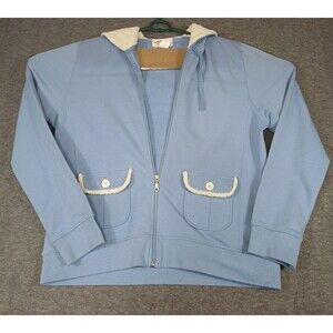 Bass Pro Natural  Reflections Blue Hooded Fleece Jacket Mens L Full Zip Pockets‎